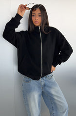 Such A Dream Oversized Zip Front Funnel Neck Jacket Black