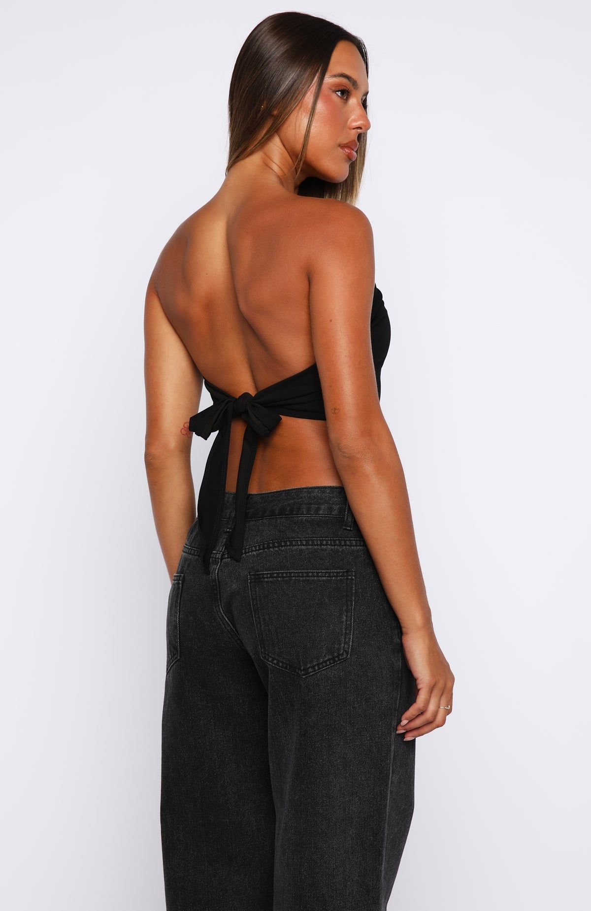 Sweet As Me Strapless Fringe Top Black