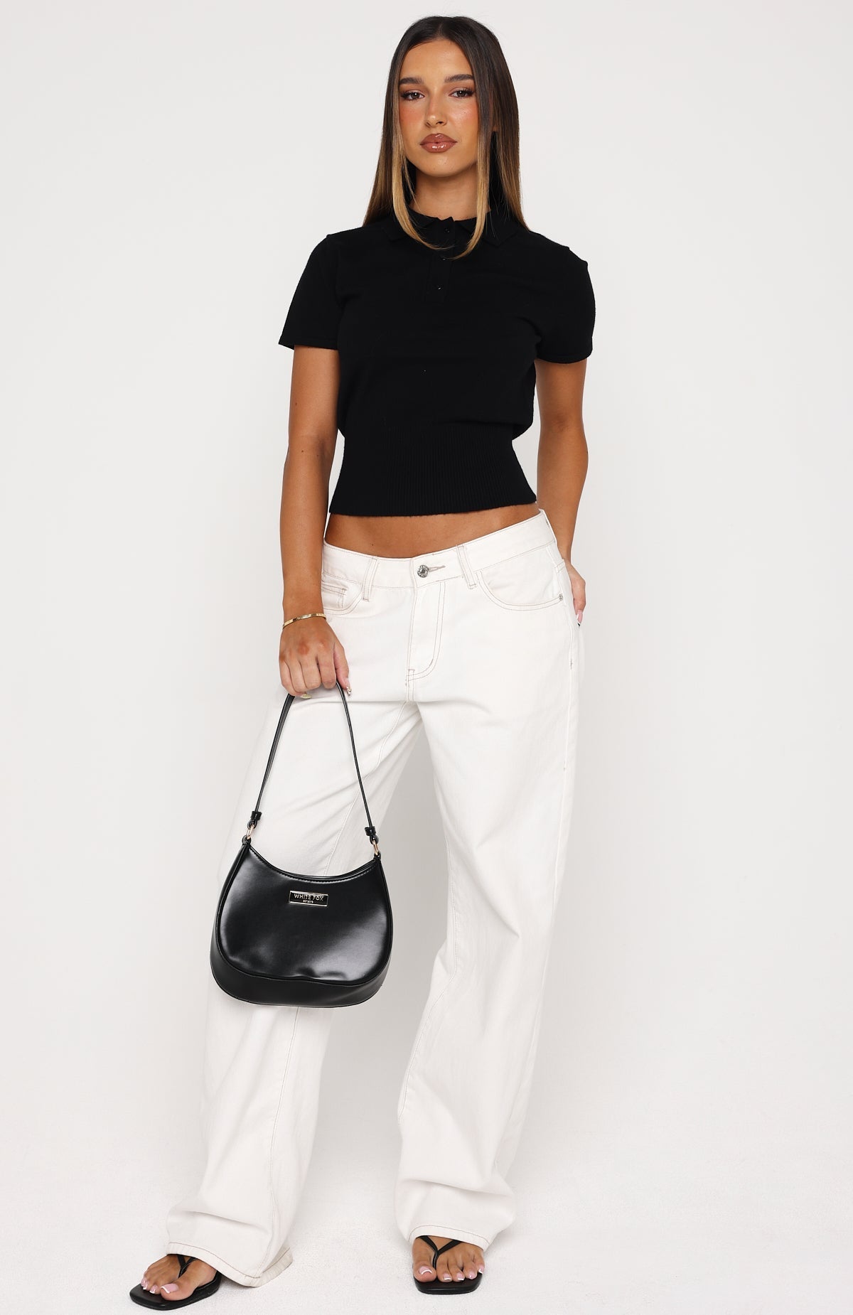 Sweet But Serious Cinched Waist Collared Top Black
