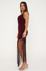 Tangled Romance Fringe Midi Dress Plum