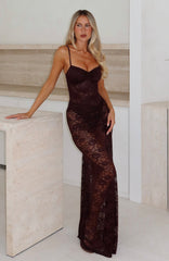 Tell Me I'm Pretty Lace Maxi Dress Chocolate