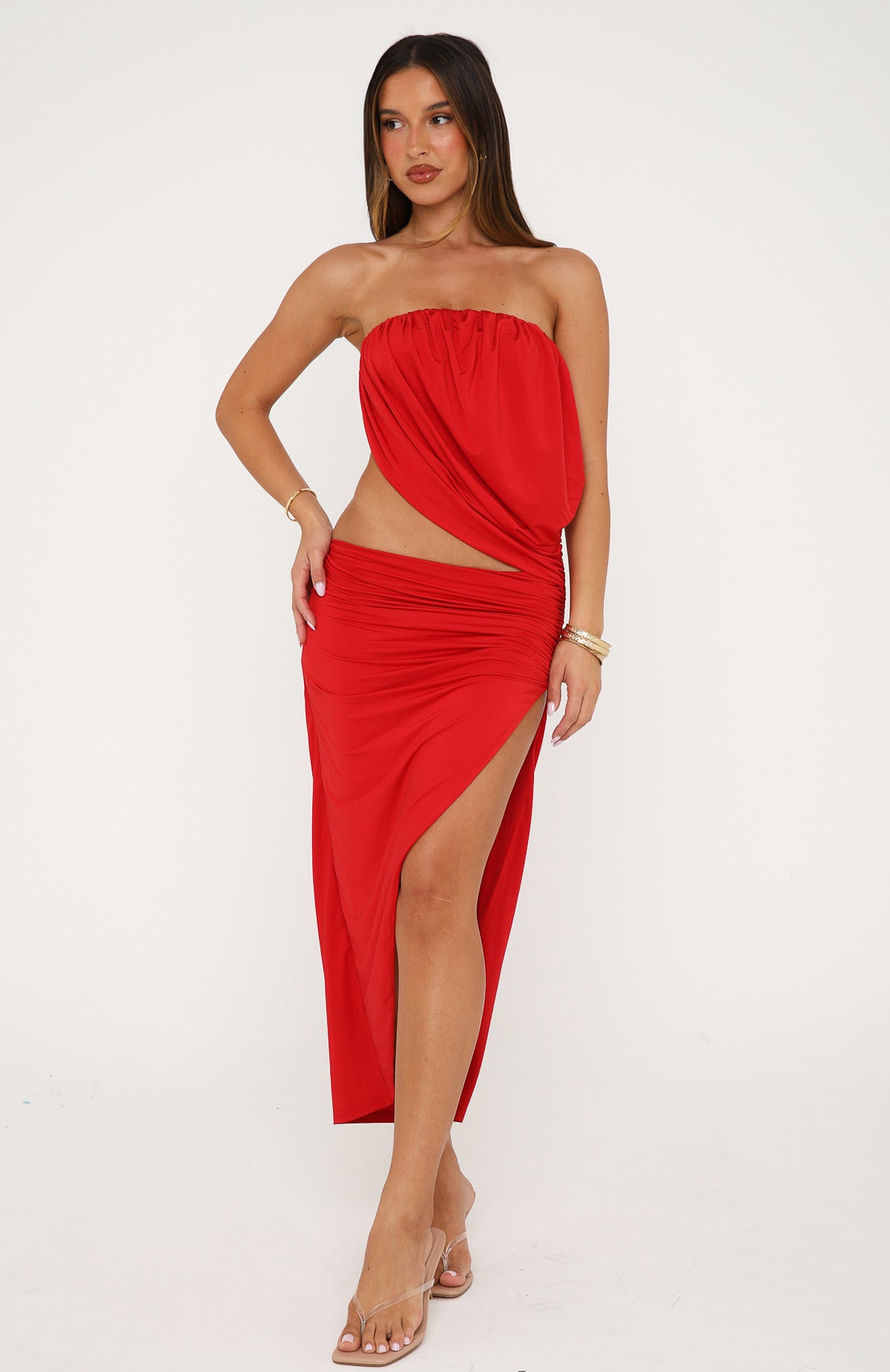 The Romantic Strapless Midi Dress Ruby