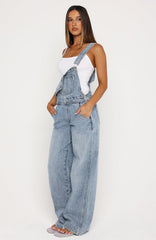 This Isn't Working Denim Overall Jumpsuit Vintage Ice Blue