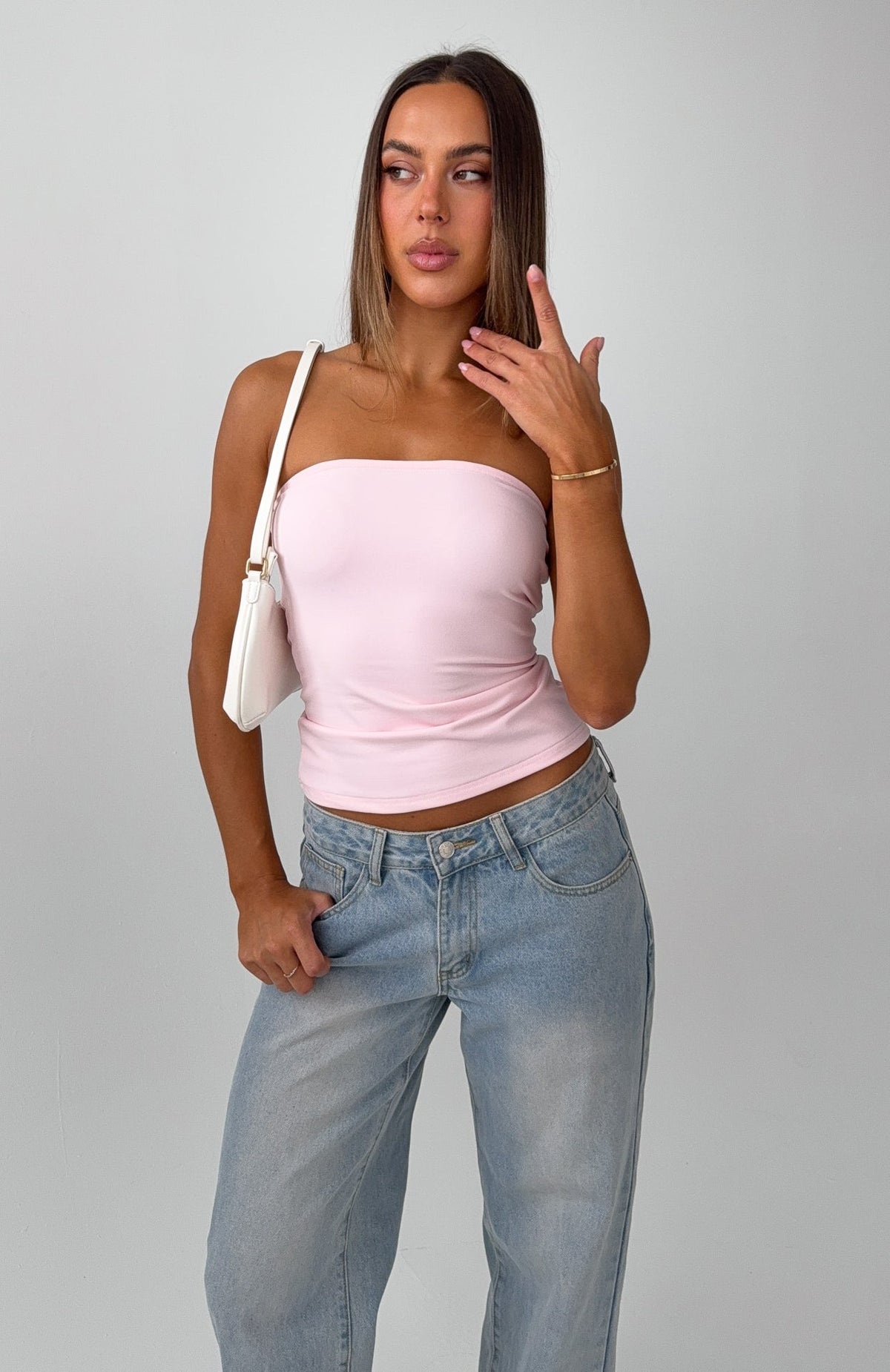 Tiny Drama Strapless Top Baby Pink