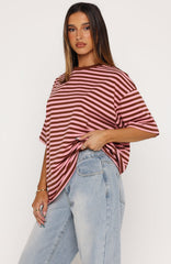 Touchdown Oversized Tee Brown/Pink Stripe