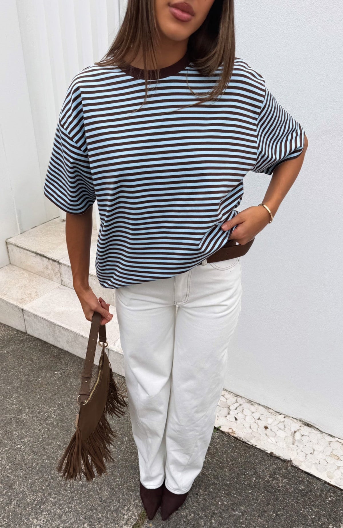 Touchdown Oversized Tee Choc/Blue Stripe