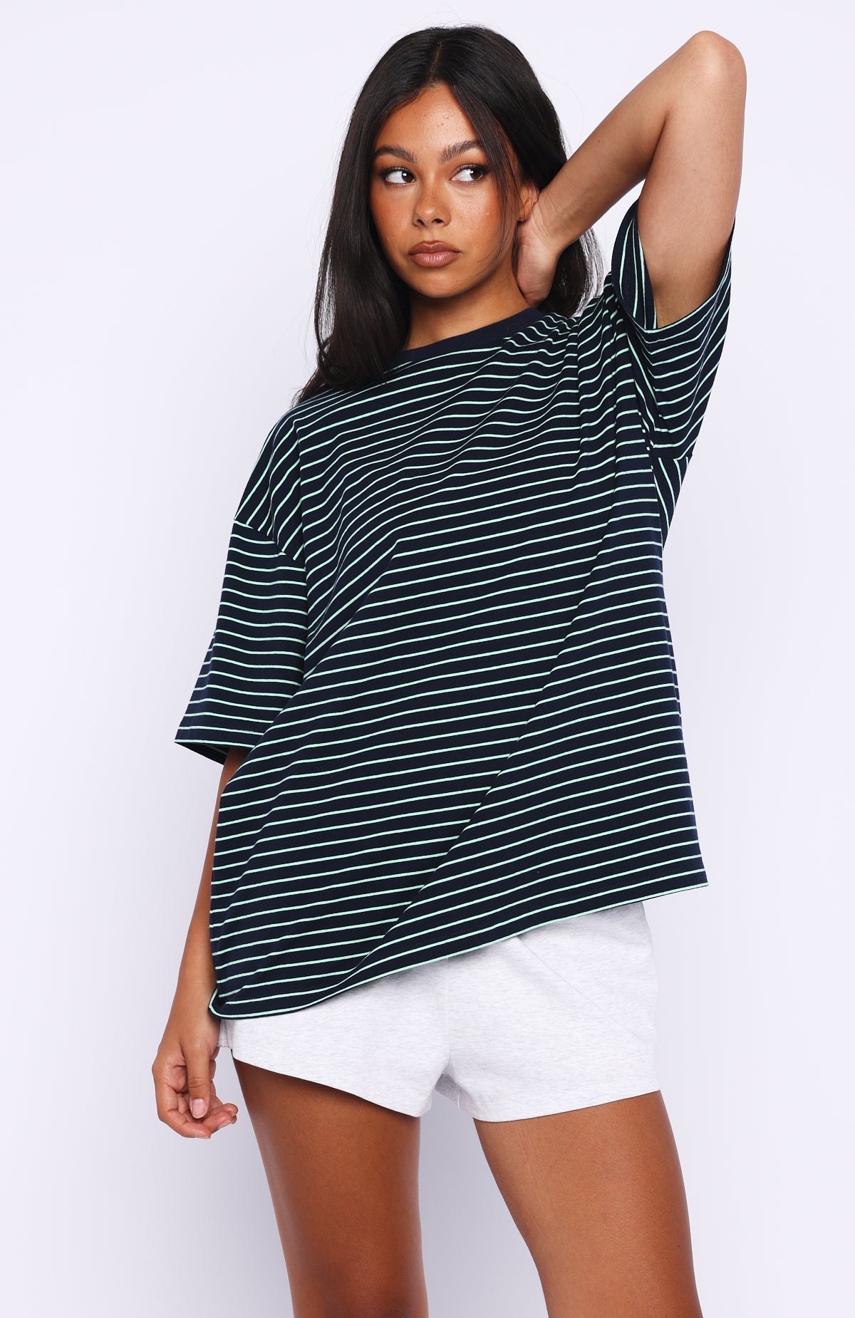 Touchdown Oversized Tee Navy/Mint Stripe