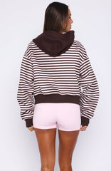 Verano Sixteen Maria Boxy Zip Front Hoodie Pink/Choc Stripe
