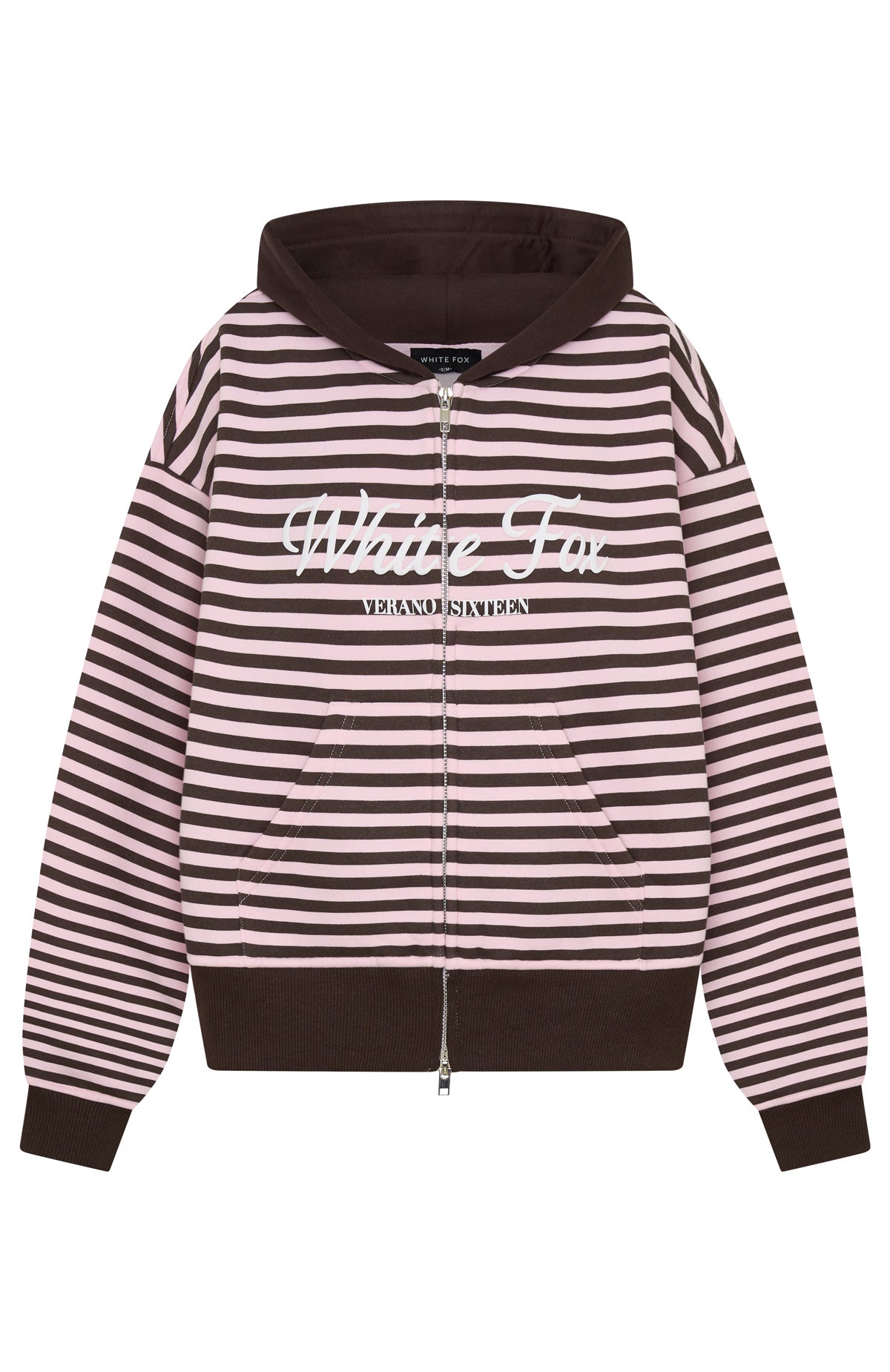 Verano Sixteen Maria Boxy Zip Front Hoodie Pink/Choc Stripe