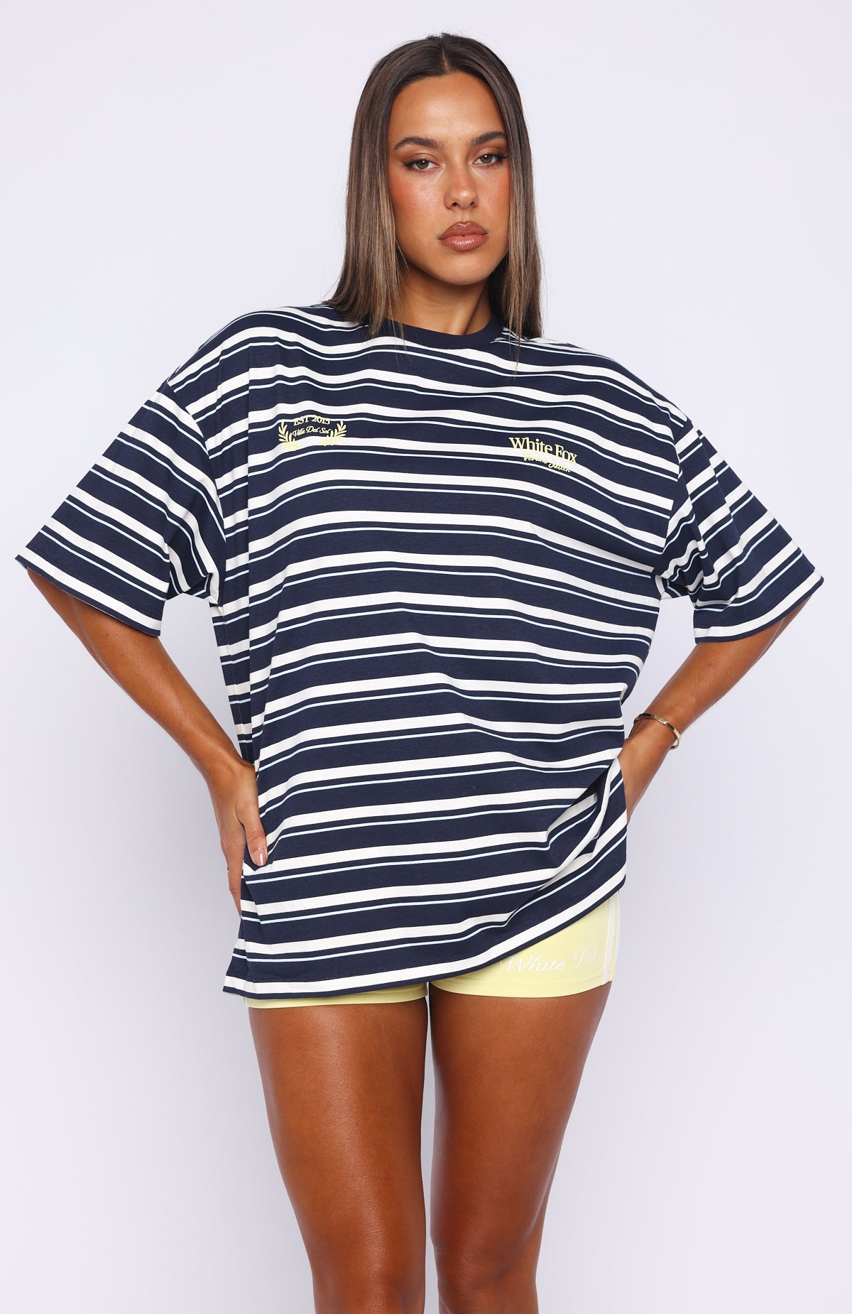 Verano Sixteen Viola Oversized Tee Navy Stripe