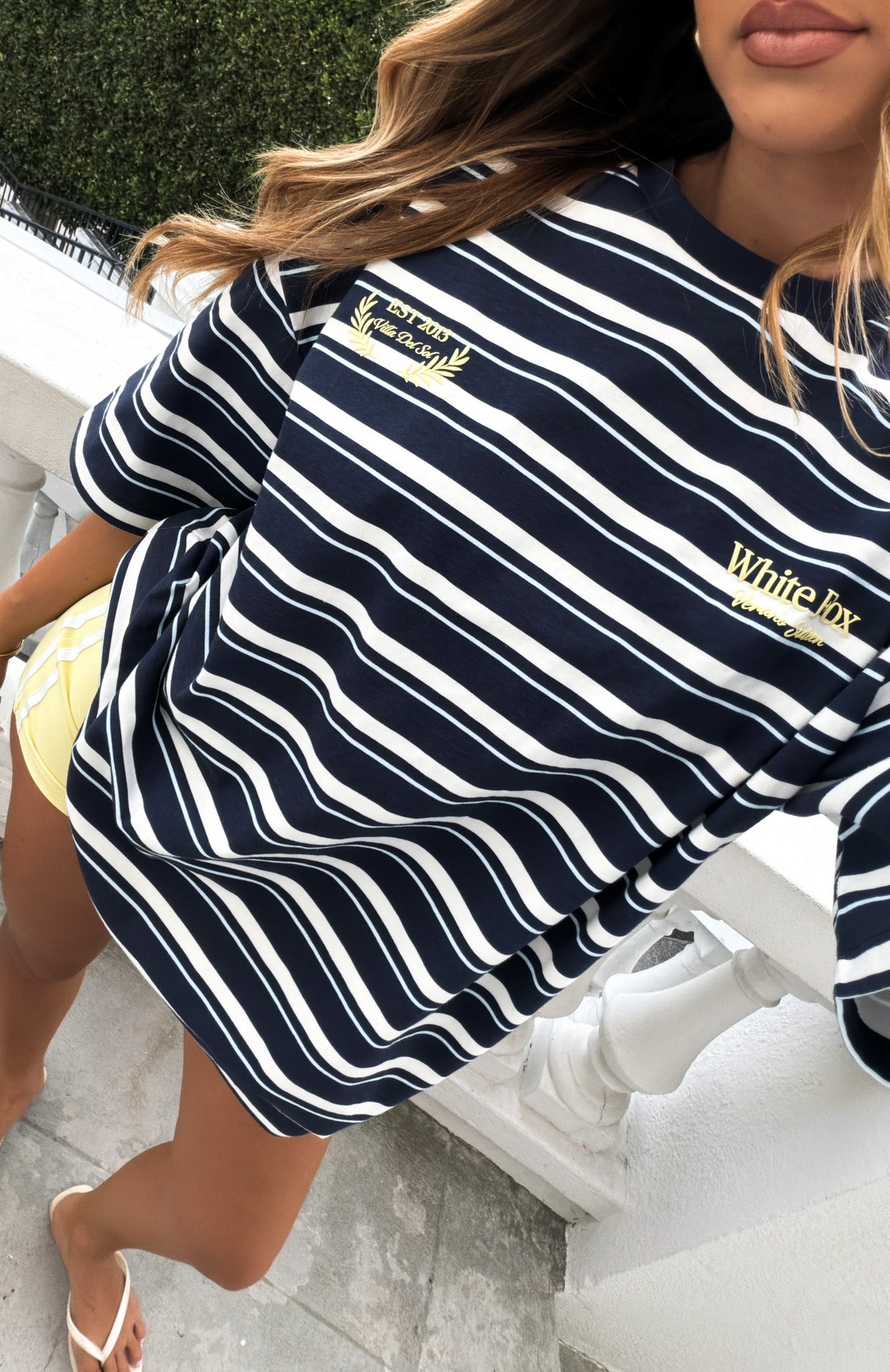 Verano Sixteen Viola Oversized Tee Navy Stripe