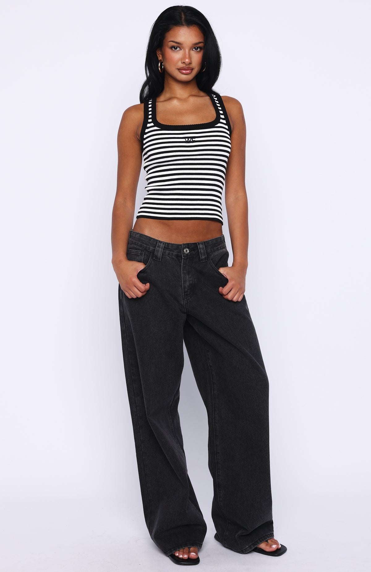 Wanting Problems Knit Top Black/White Stripe