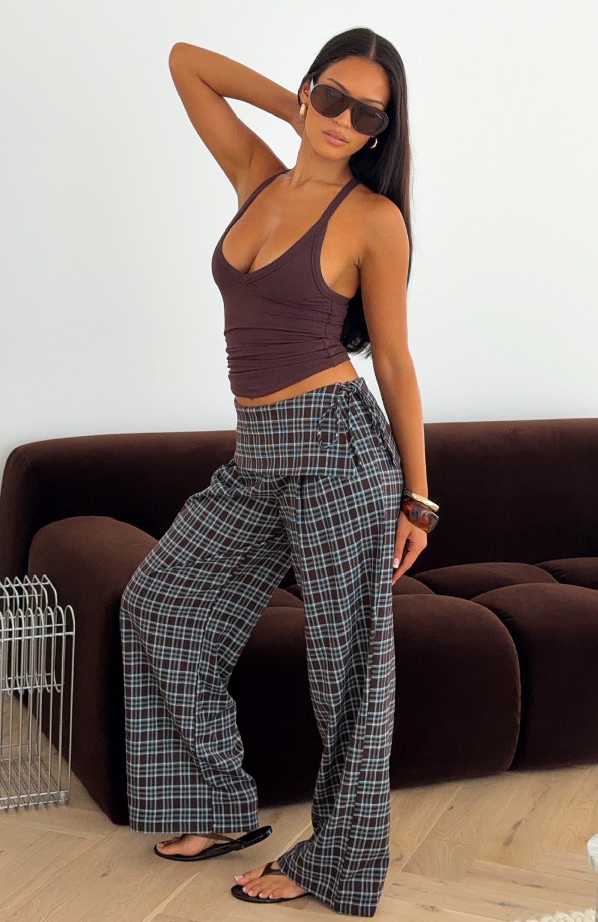 Where You Hold Me Pants Chocolate/Blue Plaid