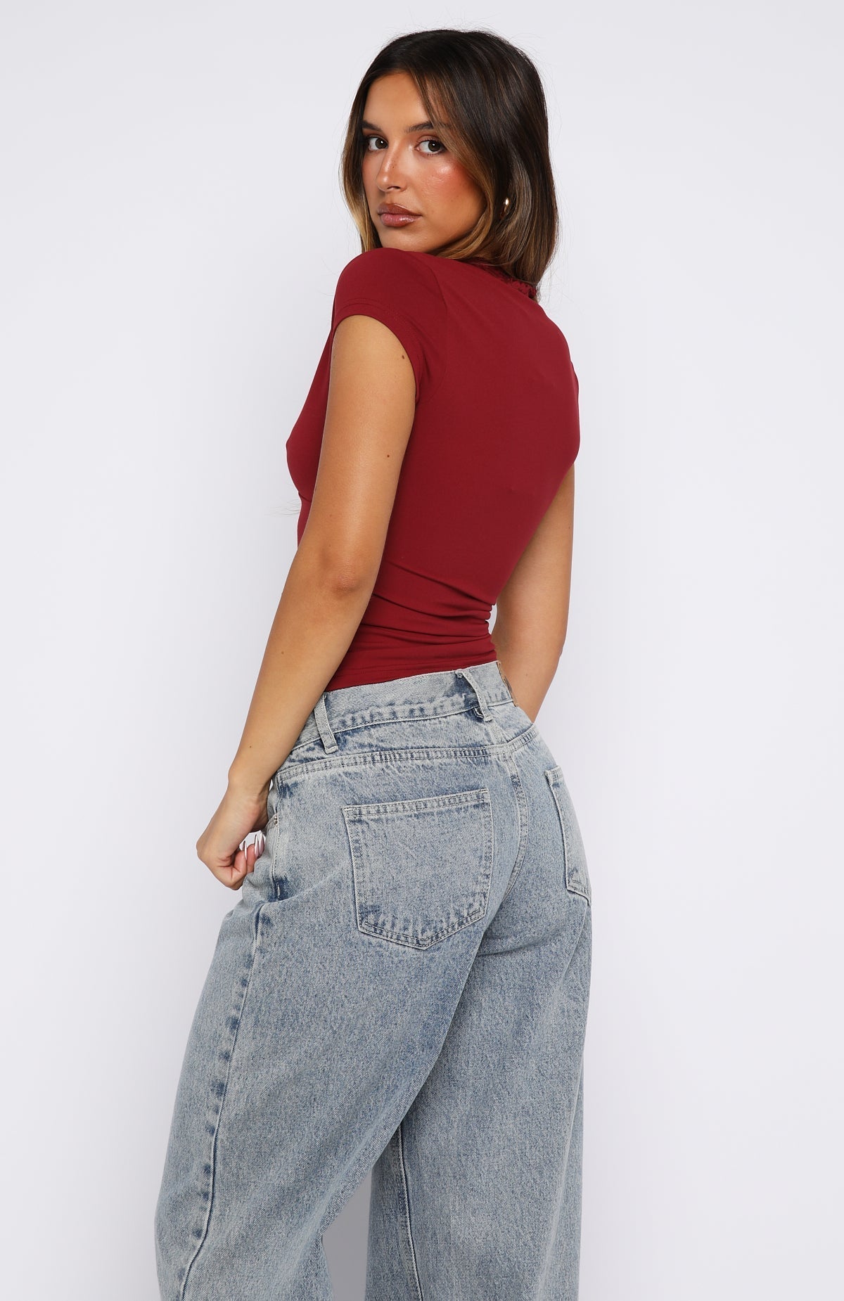 Whole Lot Of Lucky Lace Trim Top Wine