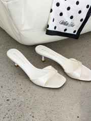 Zayd Kitten Mules White Satin