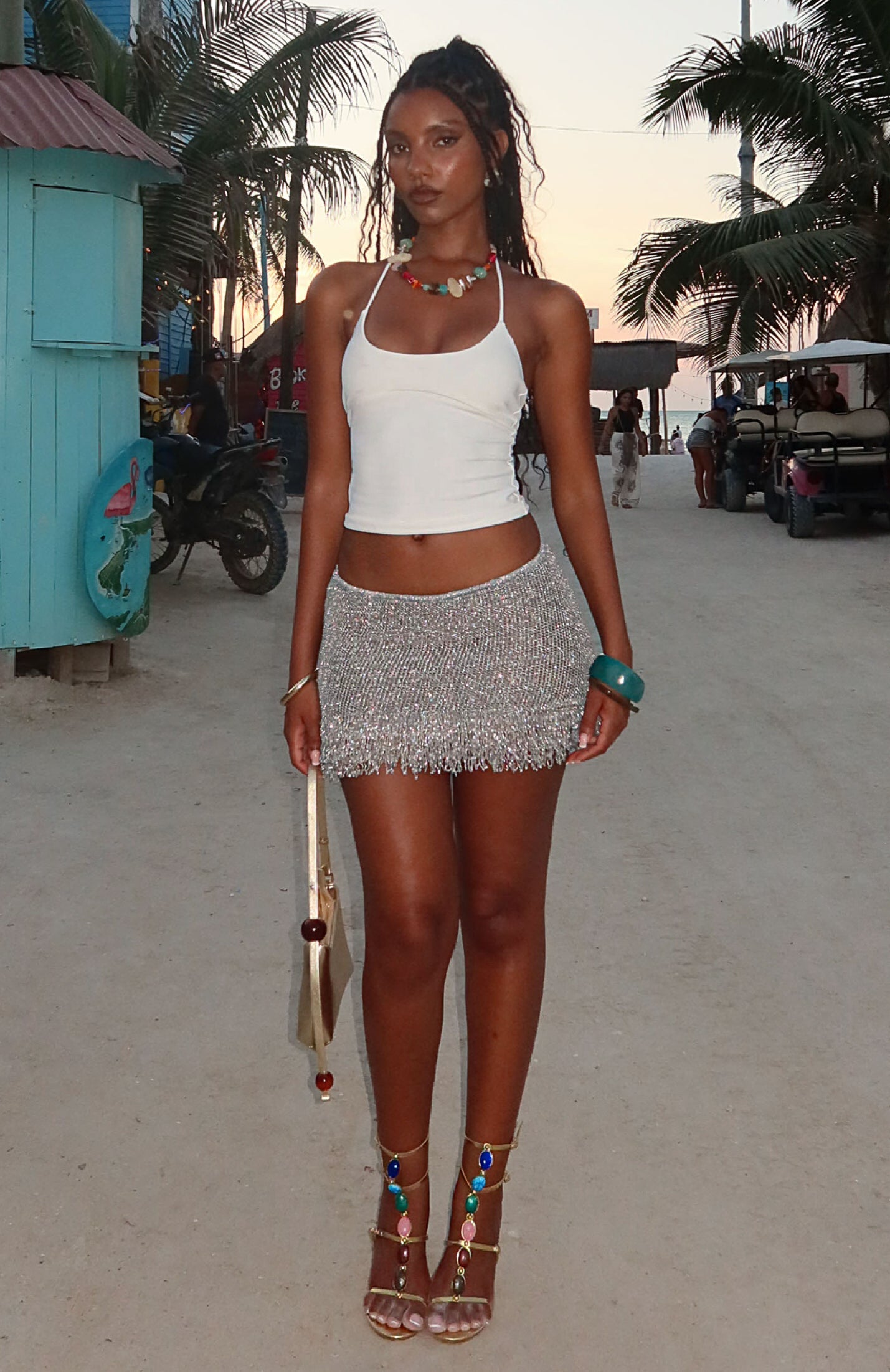Cha Cha Knit Mini Skirt Silver