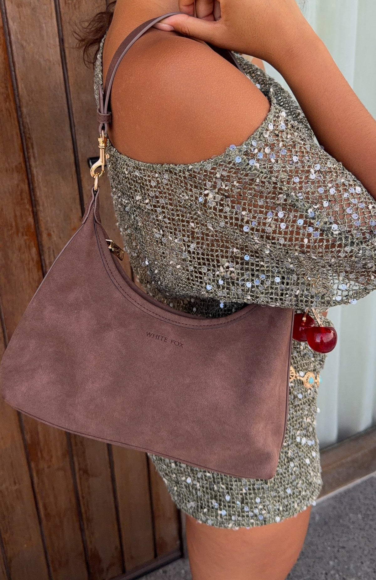 Jane Shoulder Bag Chocolate Faux Suede