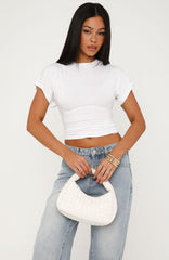 Never The Right Time Cinched Waist Short Sleeve Top White