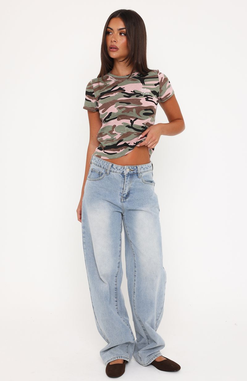 Keeping Track Relaxed Baby Tee Camo Print