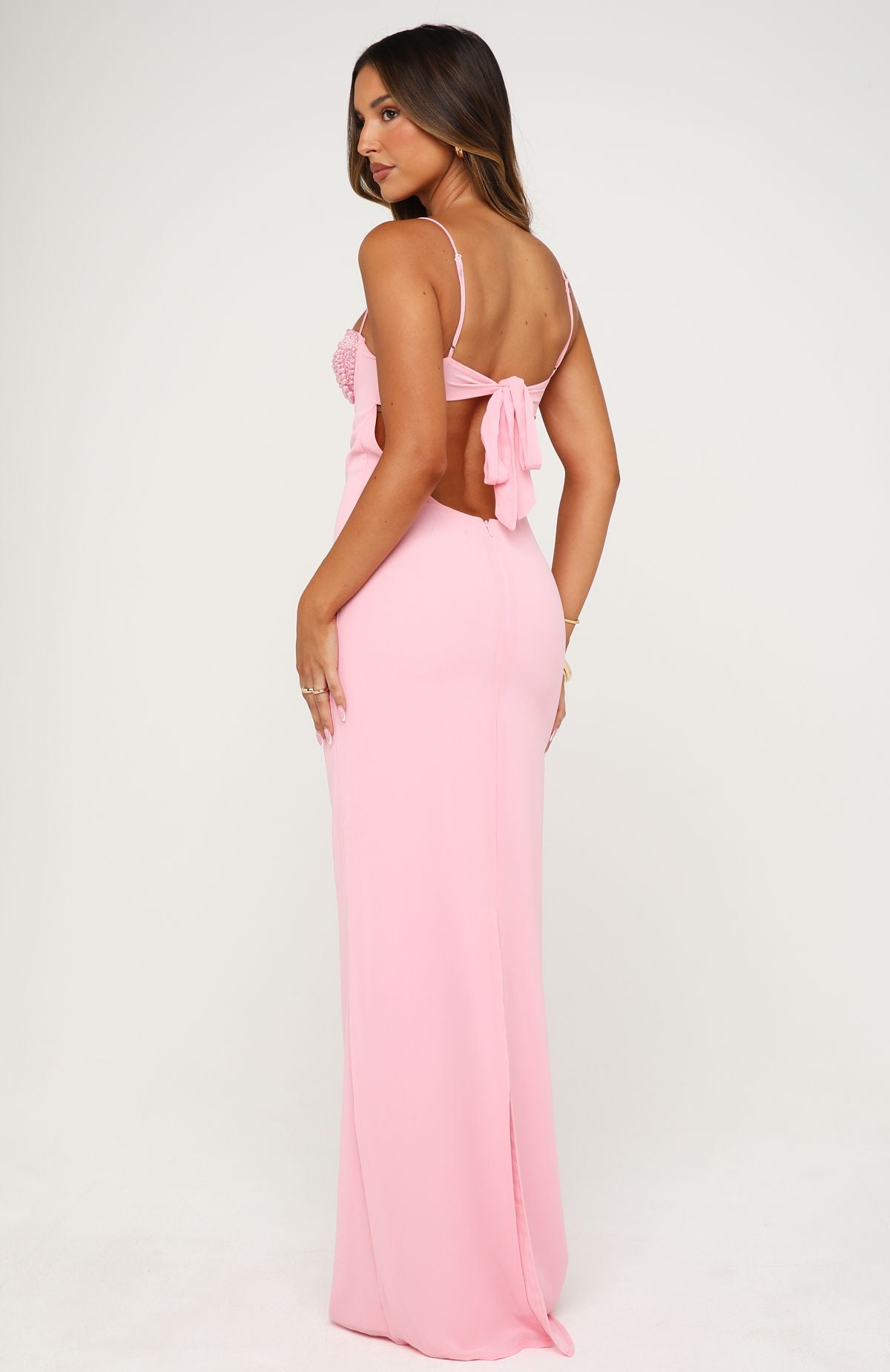 Motel Mermaid Beaded Maxi Dress Candy Pink